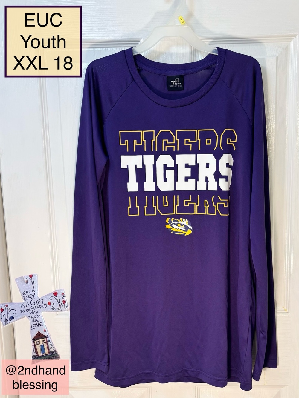 EUC LSU Tigers Youth Purple Long Sleeve Performance Top, XXL-18, 100% Polyester